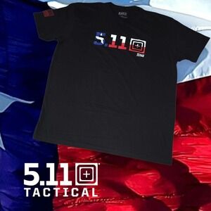 5.11 Tactical Men's Short Sleeve Texas Flag Stars and Stripes Sleeve Tee Black L
